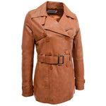 Womens Leather Double Breasted Trench Coat Sienna Tan 2