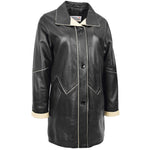 Womens Leather Coat 3/4 Length Classic Style Margaret Black Beige 2