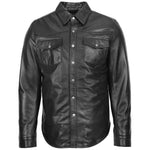 Mens Leather Shirt Classic Trucker Style Oliver Black 2
