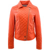 Womens Leather Biker Jacket with Quilt Detail Ziva Orange 3