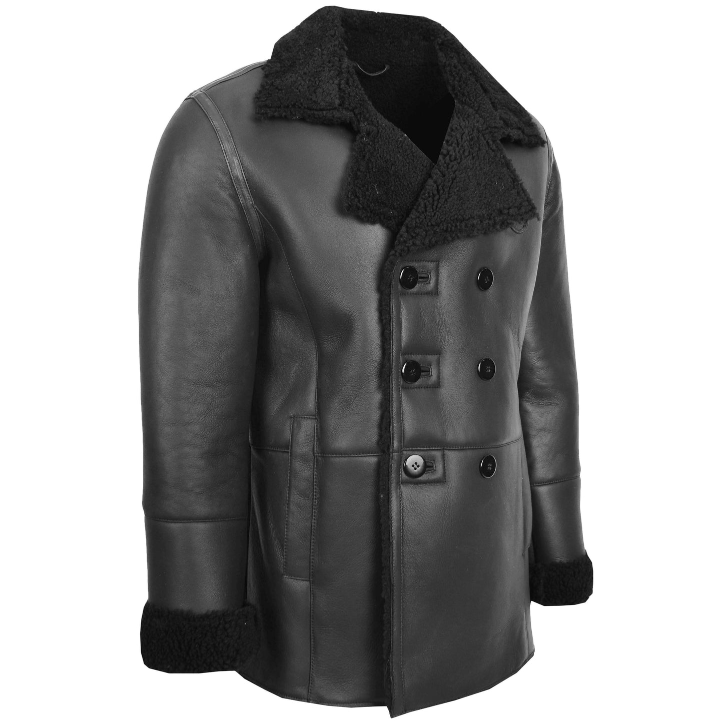 Mens Double Breasted Sheepskin Jacket Theo Black 2