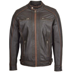 Mens Classic Leather Biker Style Zip Jacket Ethan Brown 2