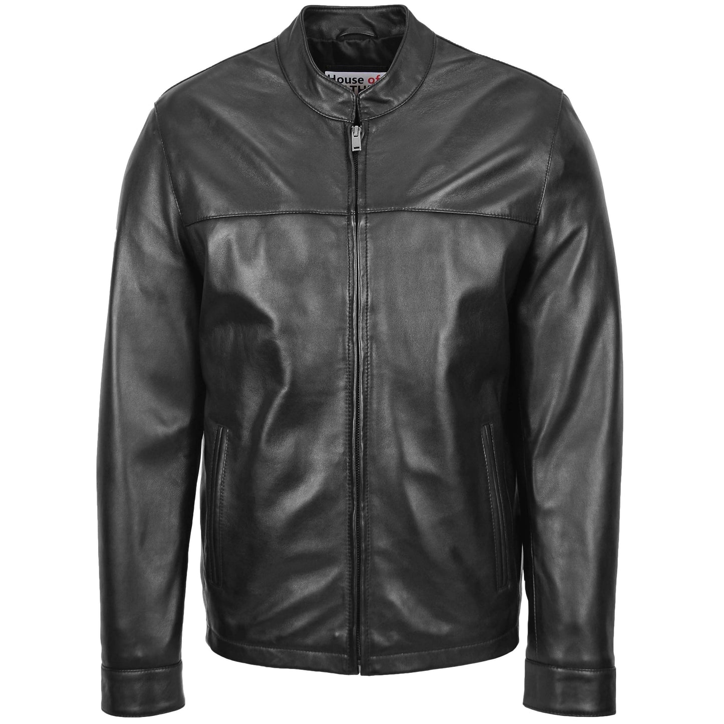 Mens Leather Standing Collar Jacket Paul Black 2