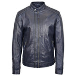 Mens Real Leather Biker Jacket Archie Navy Blue 2