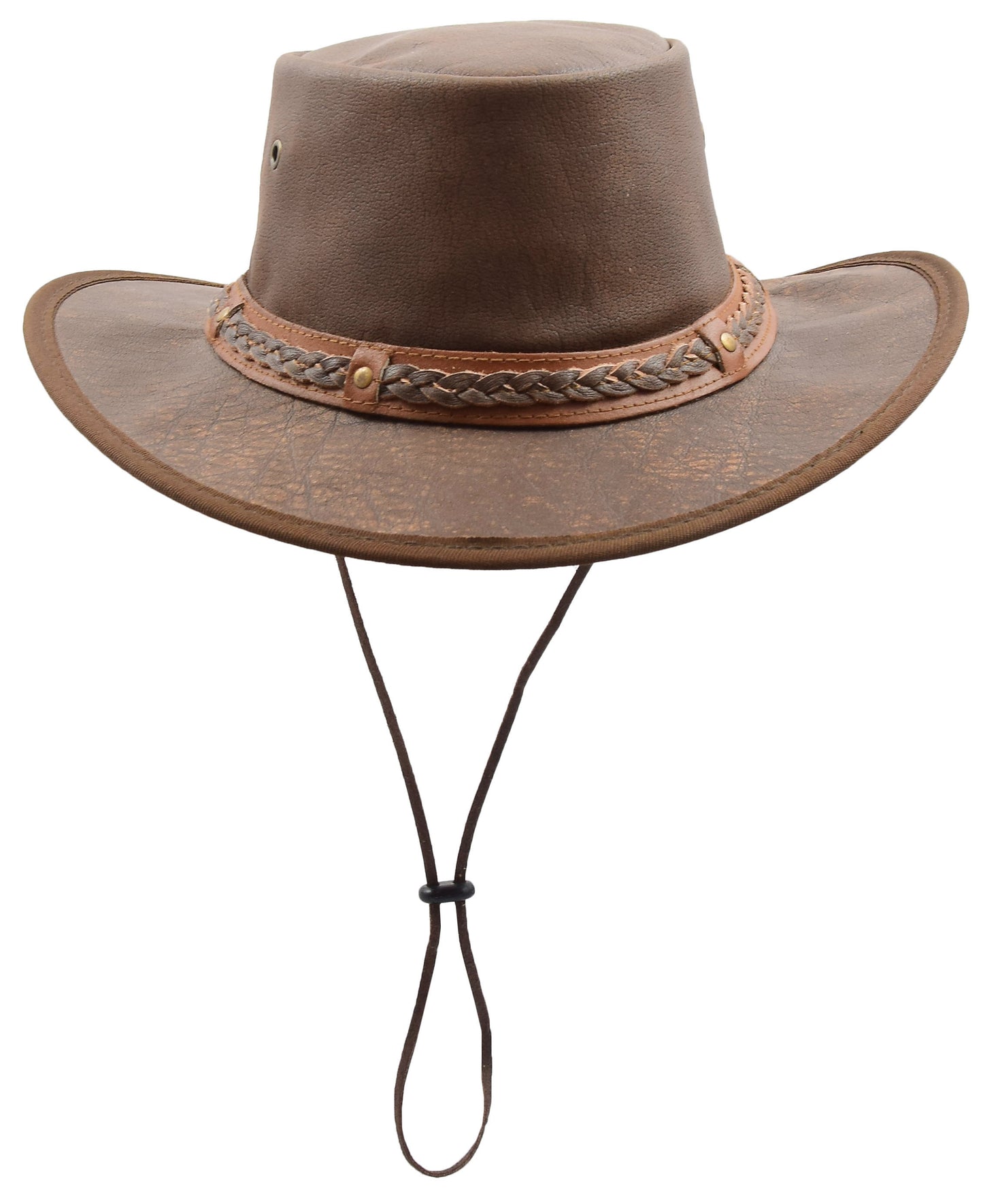 Leather Cowboy Hat Removable Chin Strap HL001 Brown 2