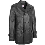 Mens Double Breasted Leather Peacoat Salcombe Black 2