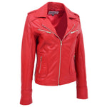 Womens Leather Fitted Biker Style Jacket Kim Red 2