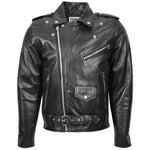 Mens Heavy Duty Leather Biker Brando Jacket Kyle Black 2