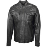 Mens Casual Biker Leather Jacket Jaime Black 2