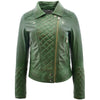 Womens Leather Biker Jacket with Quilt Detail Ziva Green 2
