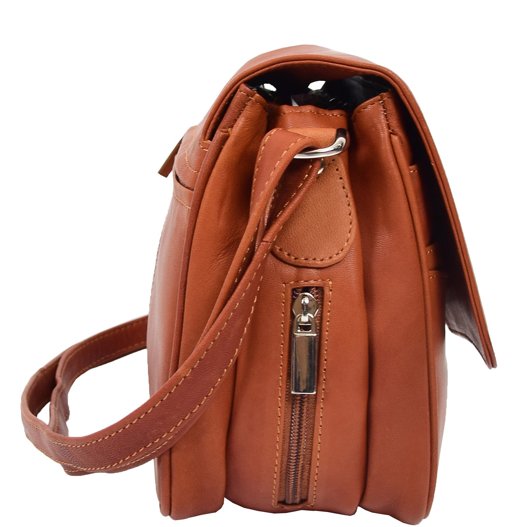 Womens Leather Classic Organiser Bag Matilda Cognac 3