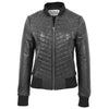 Womens Leather Varsity Quilted Bomber Jacket Sally Black 2