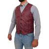 Mens Button Fastening Leather Waistcoat Nick Burgundy side 2