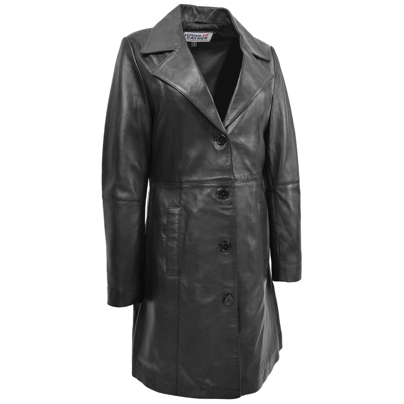Womens 3/4 Length Soft Leather Classic Coat Macey Black 2