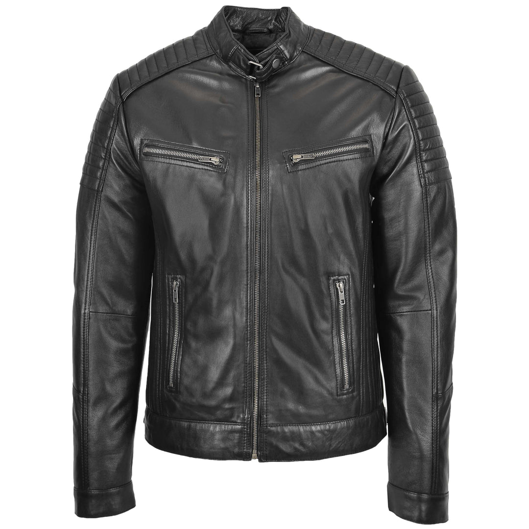 Ron Cafe Racer Casual Cafe Racer Leather Jacket Ron Black | House of Leather