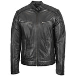 Mens Leather Cafe Racer Biker Jacket Ron Black 2