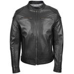 Mens Biker Soft Casual Leather Jacket Milton Black 2