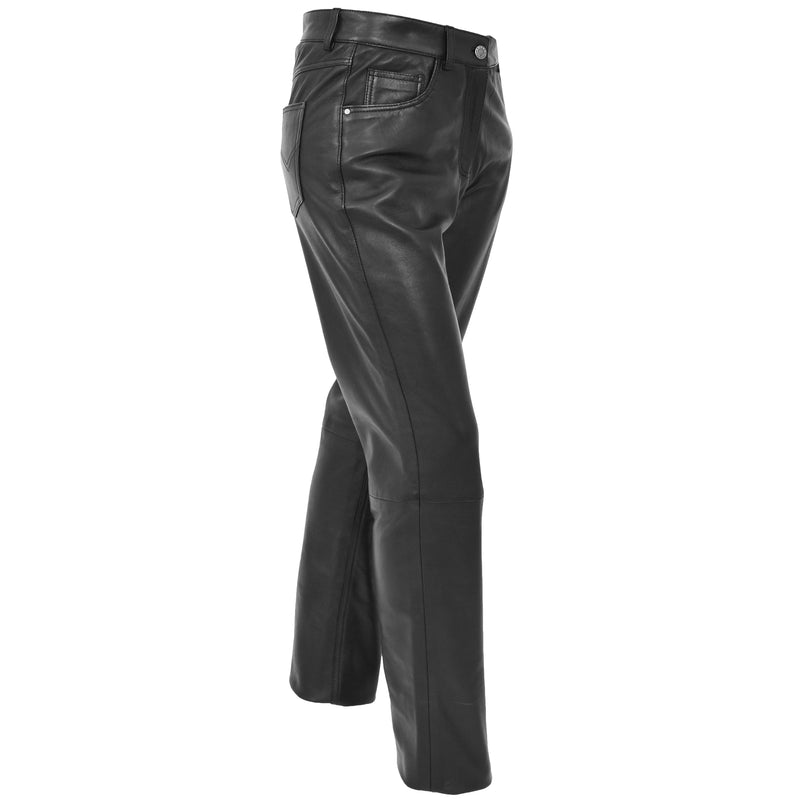 Ladies Leather Slim Fit Trousers Black 4