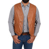 collarless leather gilet