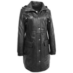 Womens 3/4 Length Leather Duffle Coat Kyra Black 2