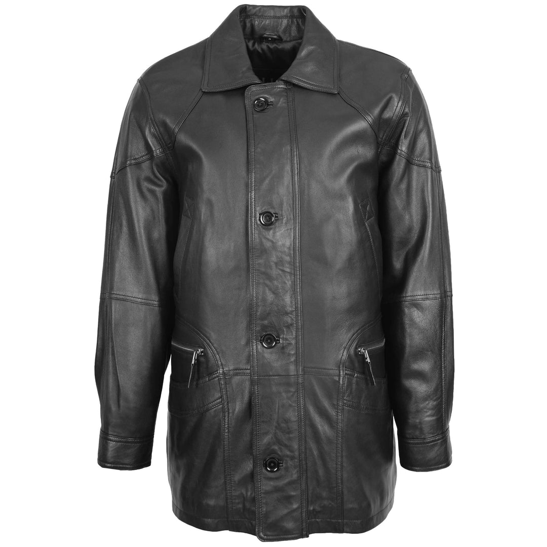 Mens Classic Leather Winter Car Coat M2 Black House of Leather