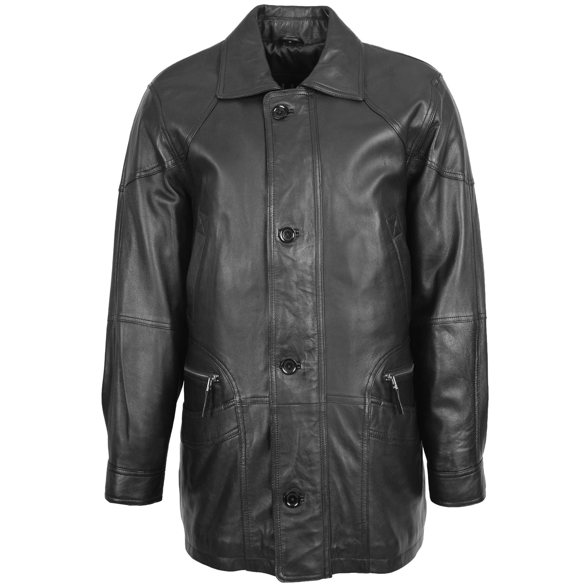 Mens Classic Leather Winter Car Coat M2 Black 2