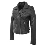 Womens Soft Leather Cross Zip Casual Jacket Jodie Black 3