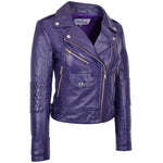 Womens Real Leather Biker Cross Zip Fashion Jacket Remi Purple 3