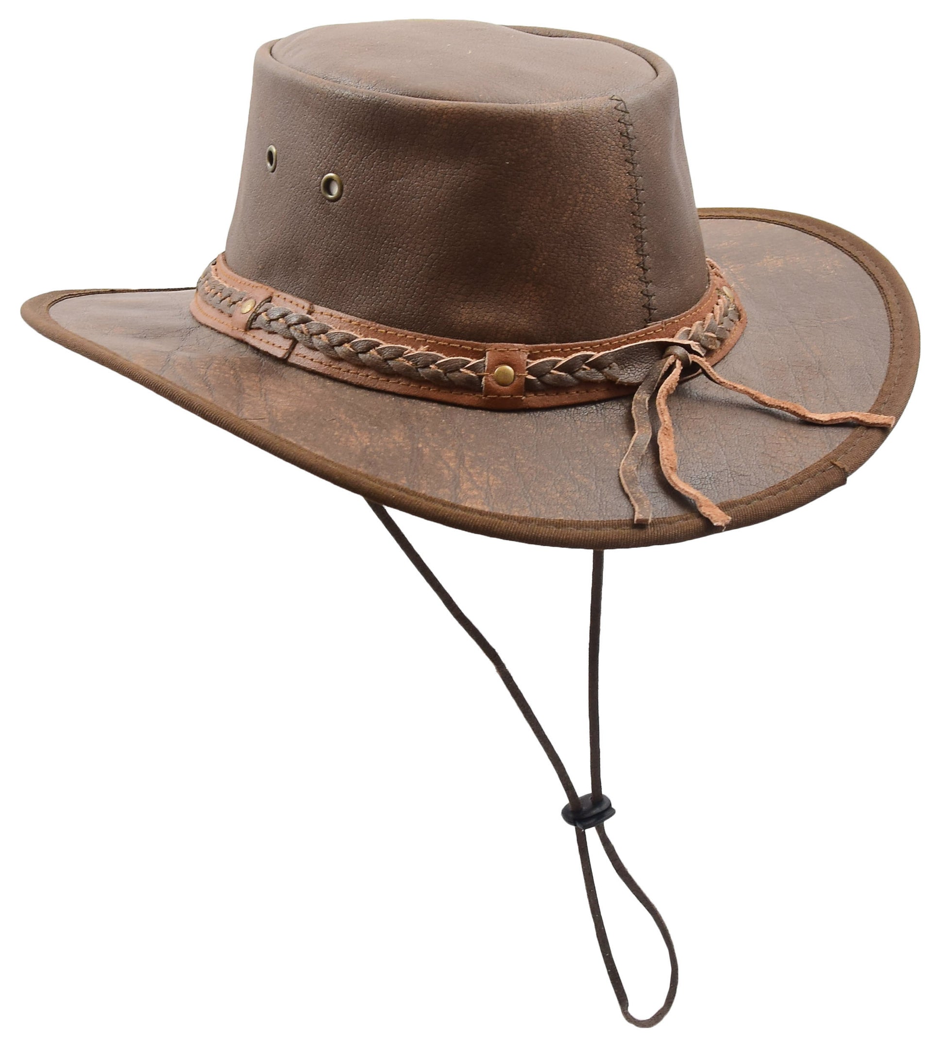 Leather Cowboy Hat Removable Chin Strap HL001 Brown 3