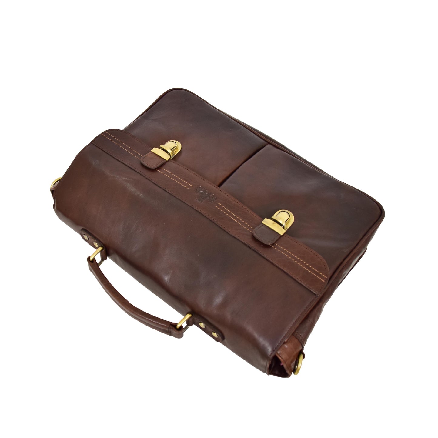 Mens Leather Briefcase Cross Body Satchel Bag Clinton Brown Top