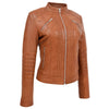 Womens Leather Classic Biker Style Jacket Alice Tan 2