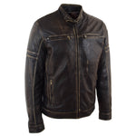 Mens Real Leather Biker Jacket Vintage Rub Off Effect RICKY 4