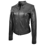 Womens Leather Standing Collar Jacket Becky Black 3