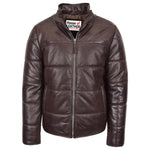 Mens Leather Hooded Puffer Jacket Rory Brown 2