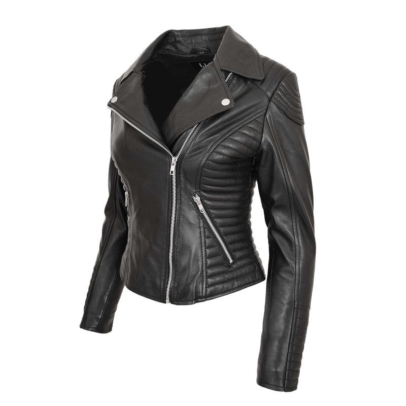 Womens Standing Collar Casual Jacket Black | House of Leather