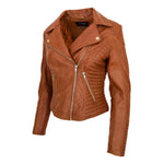 Womens Soft Leather Cross Zip Biker Jacket Anna Tan 3