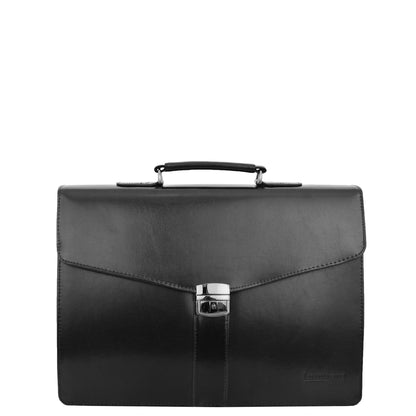 Mens Leather Flap Over Briefcase Dunkirk Black 2