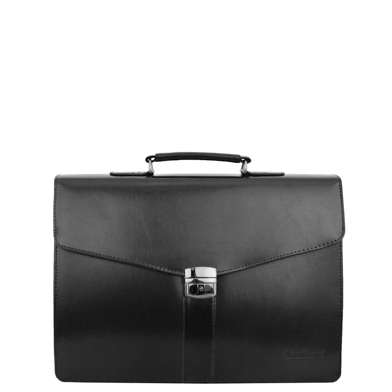 Mens Leather Flap Over Briefcase Dunkirk Black 2