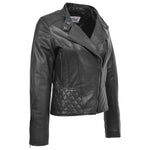 Womens Leather Stand-Up Collar Biker Jacket Laura Black 3