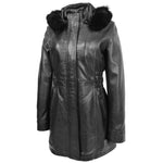 Womens Detachable Hoodie Leather Coat Kathy Black 2