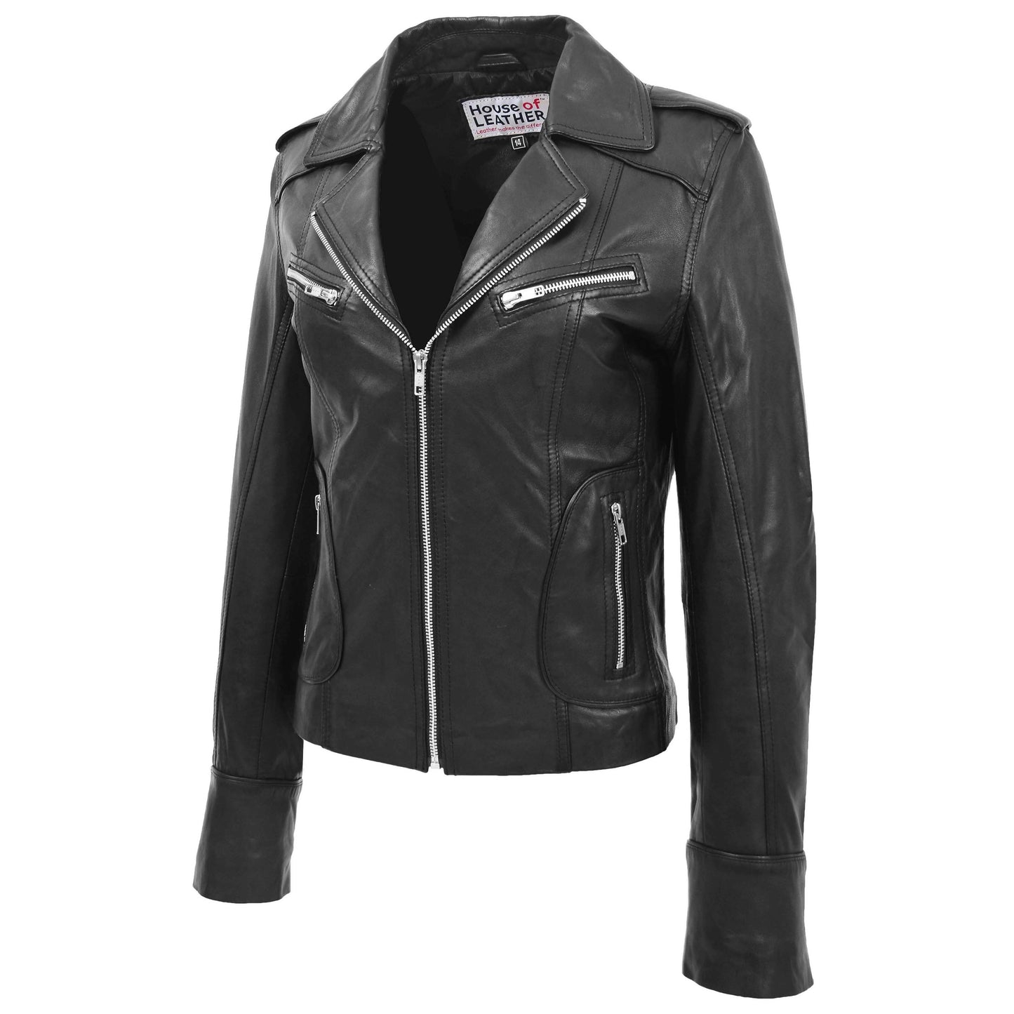 Womens Leather Fitted Biker Style Jacket Kim Black 3