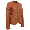Womens Leather Collarless Jacket with Quilt Design Joan Tan 2