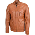 Mens Casual Biker Leather Jacket Jaime Tan 3