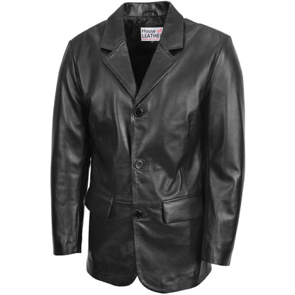 Mens Classic Three Button Soft Leather Blazer David Black 3