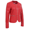 Womens Leather Collarless Jacket with Quilt Design Joan Red 2