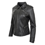 Womens Classic Leather Biker Zip Box Jacket Nova Black 3
