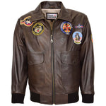 Mens Bomber Leather Jacket Air Force Style Lester Brown 2