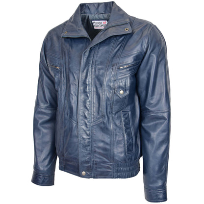 Mens Leather Bomber Blouson Jacket Robert Blue 3