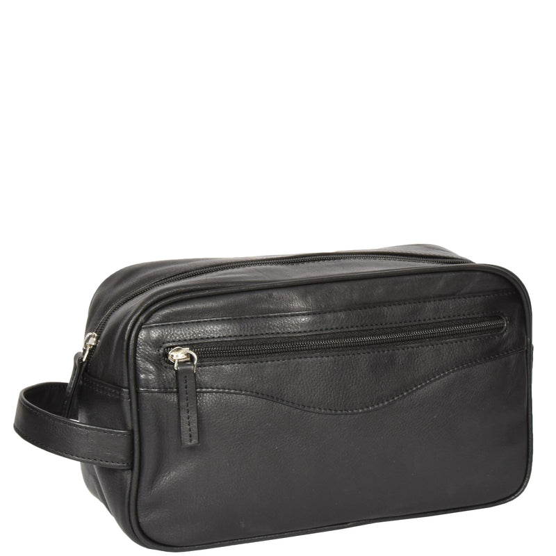 leather wash bag with a zip pocket