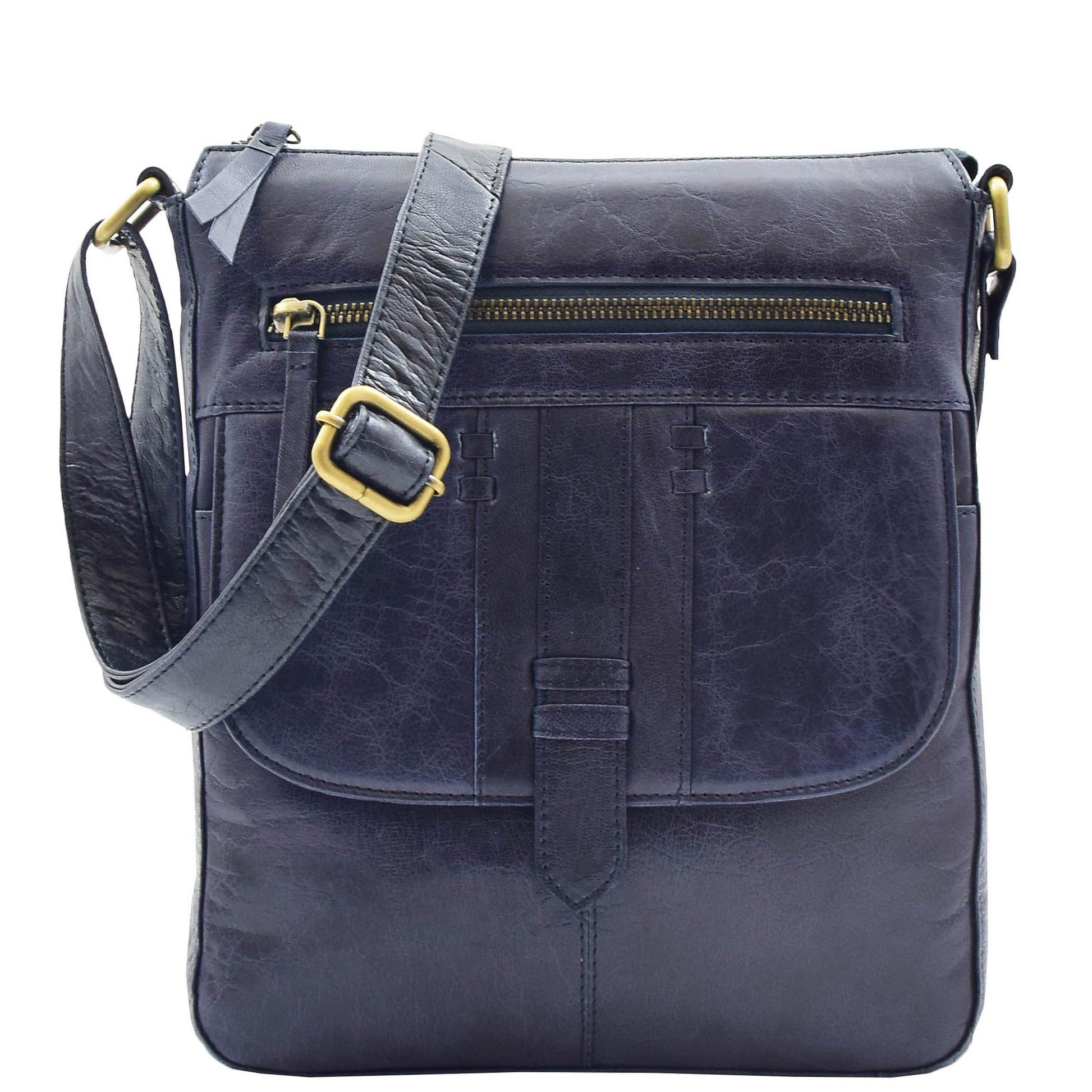 Womens Leather Cross Body Messenger Bag HOL360 Navy 2